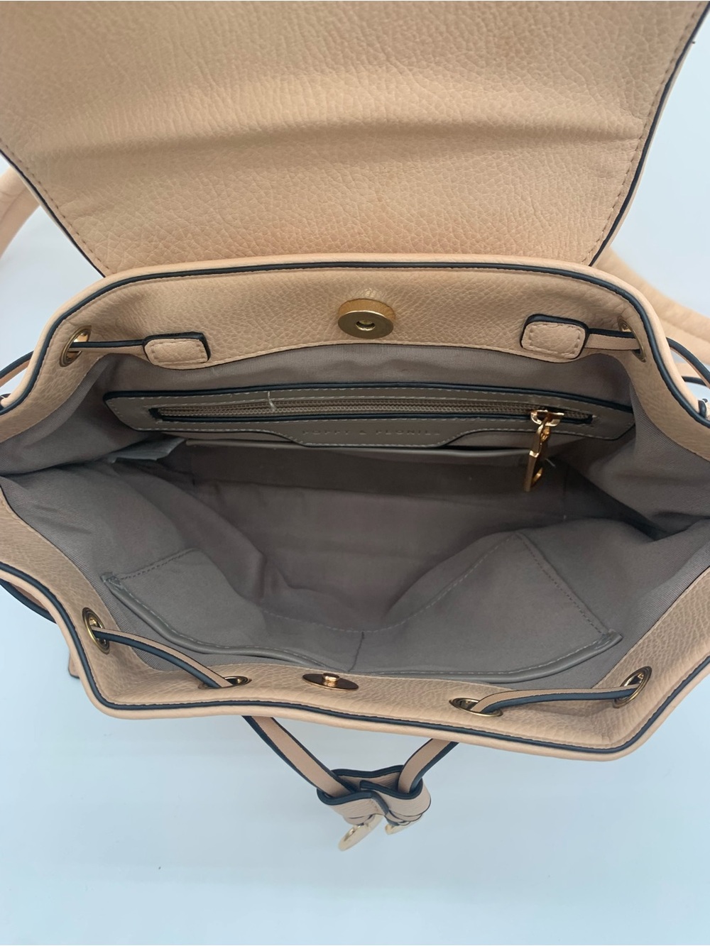 Poppy & Peonies Nude Pebbled Leather Drawstring Backpack - Picture 7 of 16